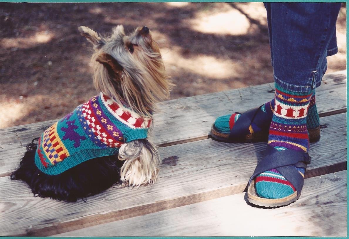 Walking The Dog Fiber Trends Knitting Pattern AC-46 Instructions to Knit Dog Sweater & Socks