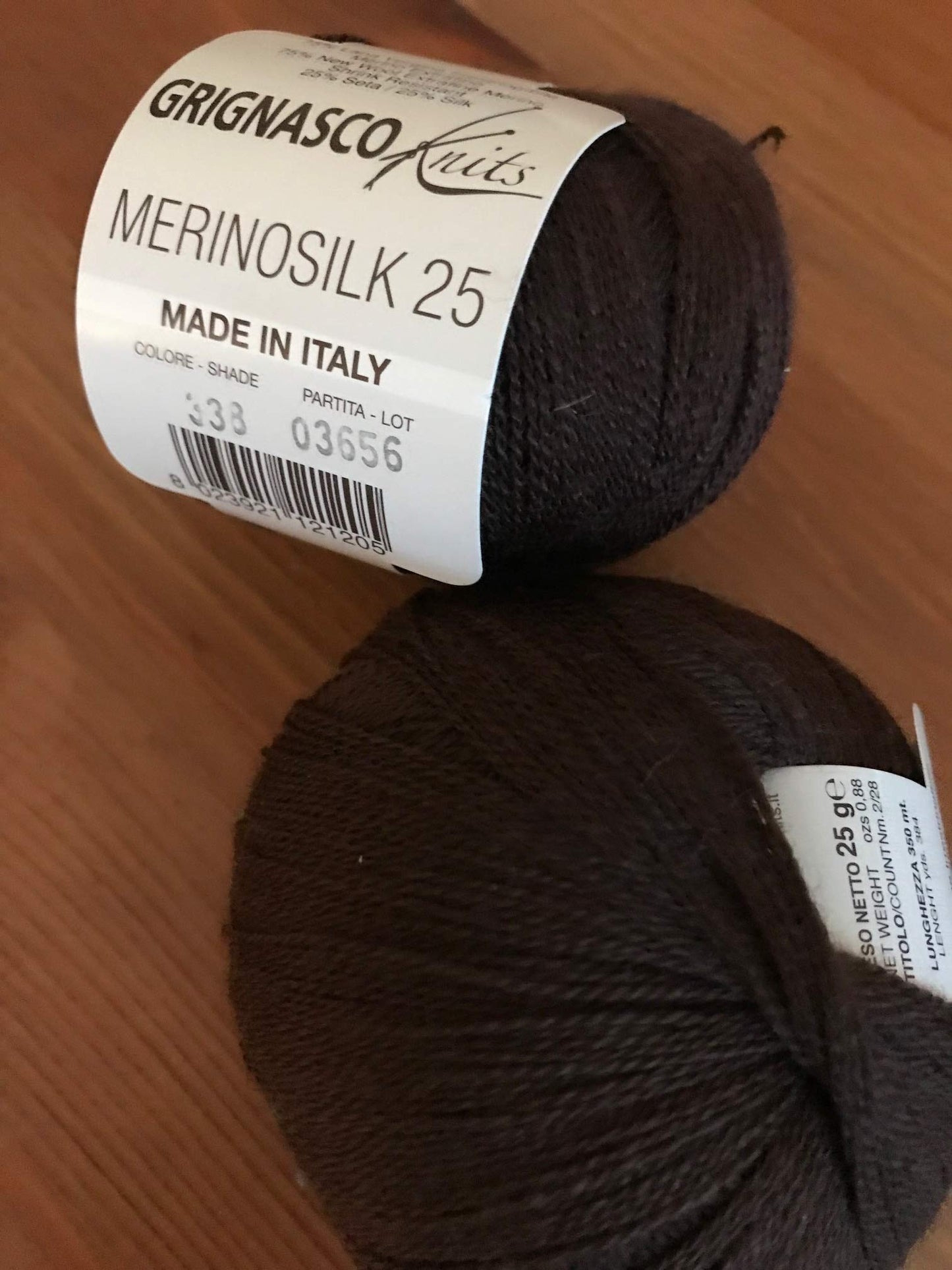 Grignasco Merino Silk Lace Weight Yarn Brown 381 Yards
