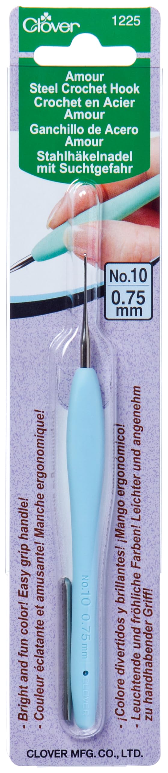 Clover 1225 Amour Steel Crochet Hook No. 10, 0.75mm, Blue