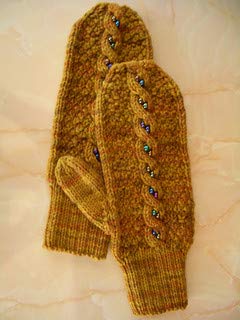 Cabin Fever #129 Beaded Cable Mittens by Shirl The Purl