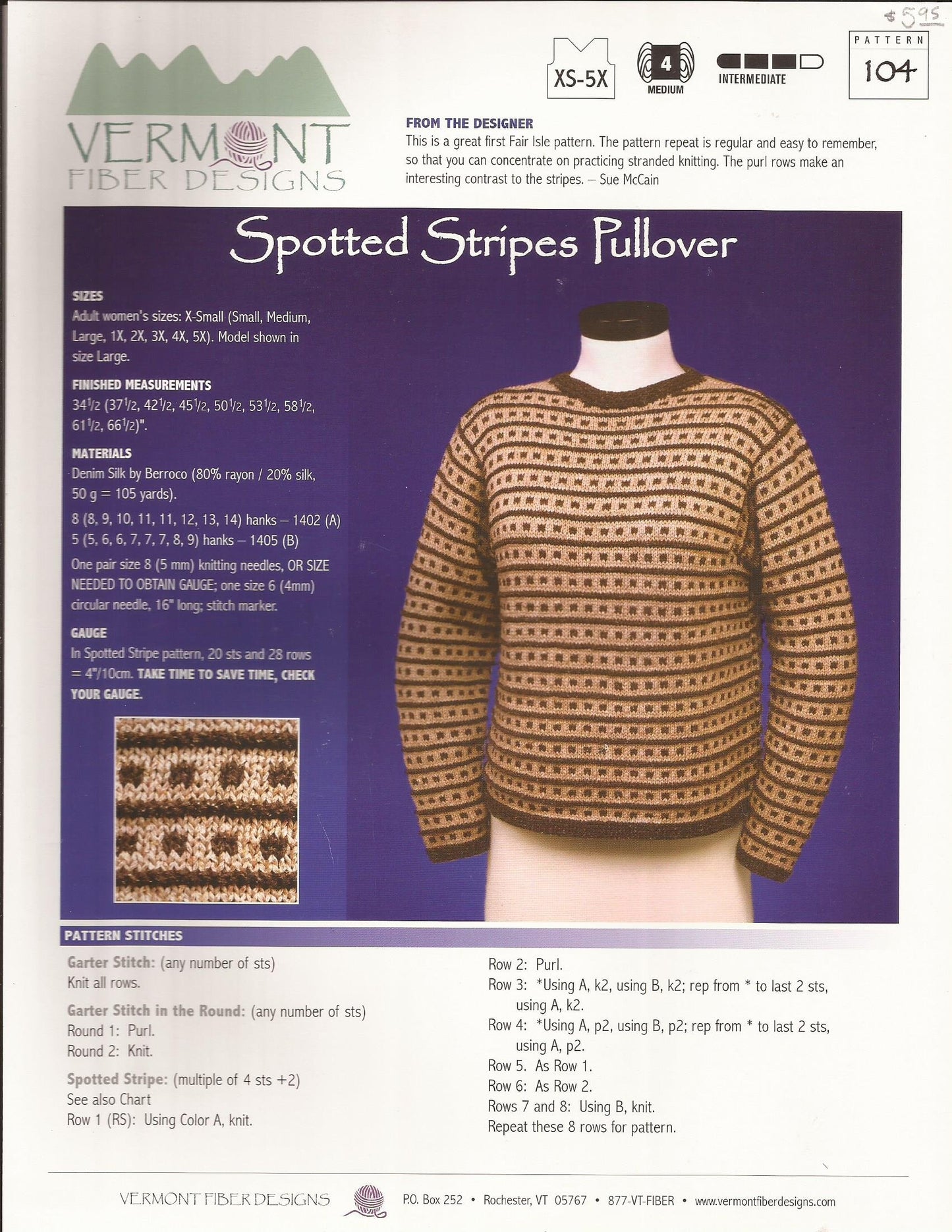 Spotted Stripes Pullover - Vermont Fiber Designs Knitting Pattern #104