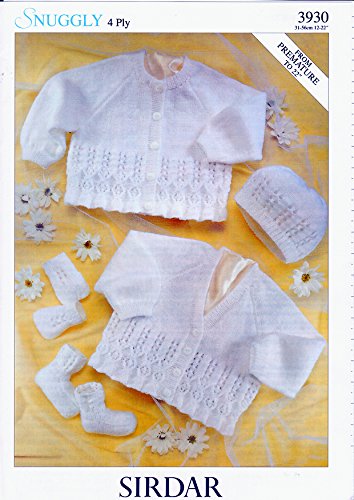Cardigans, Hat, Mittens and Bootees in Sirdar Snuggly 4 Ply (3930) Knitting Pattern