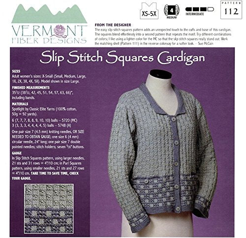 Slip Stitch Squares Cardigan - Vermont Fiber Designs Knitting Pattern 112