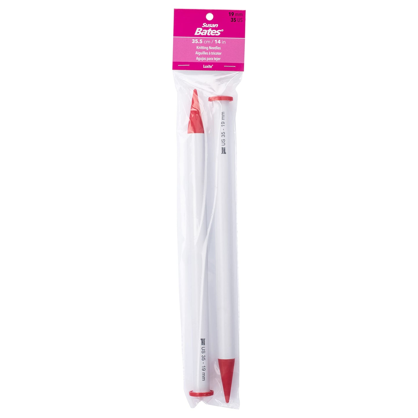 Susan Bates 14-Inch Luxite Single Point Knitting Needle, 19mm, White/Red