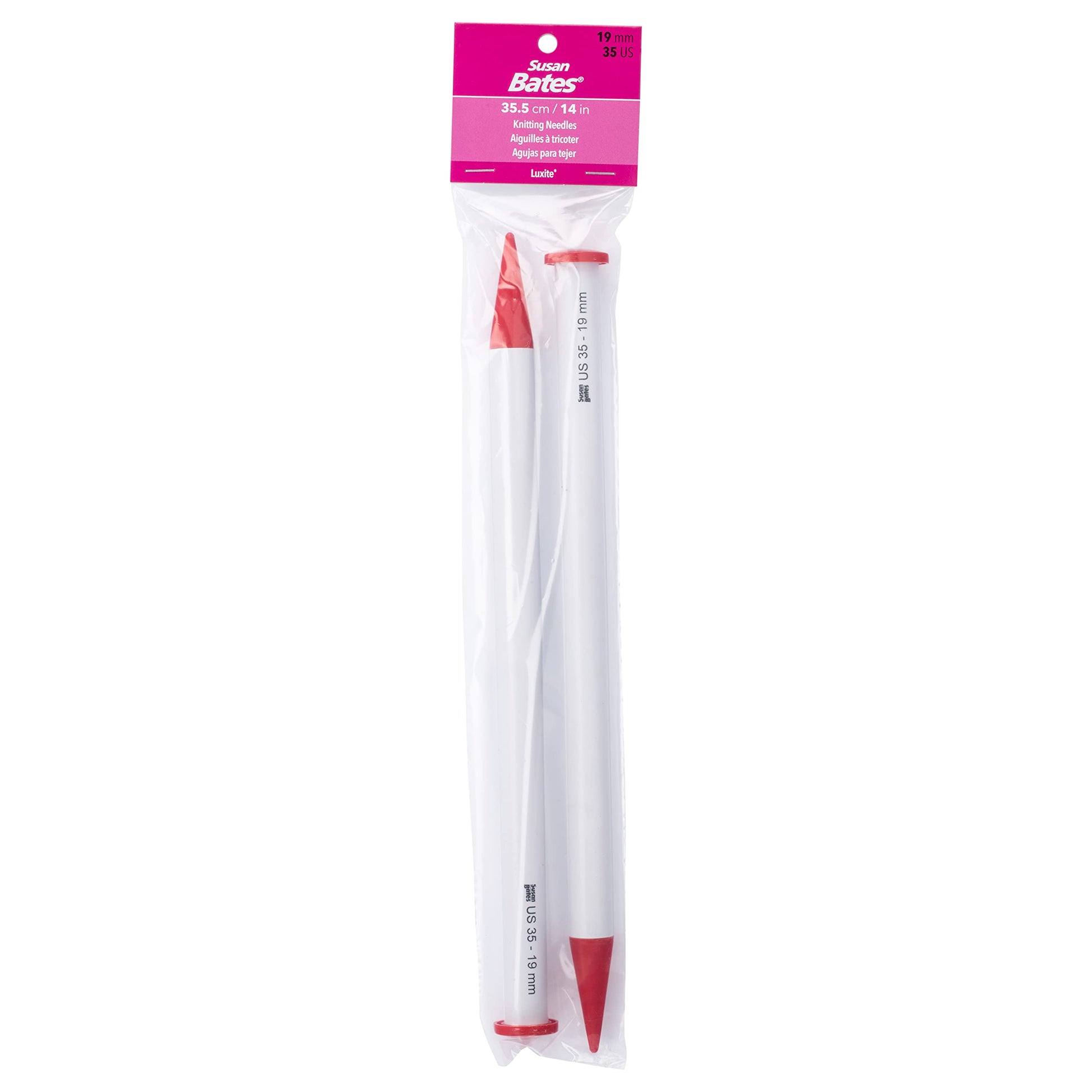 Susan Bates 14-Inch Luxite Single Point Knitting Needle, 19mm, White/Red