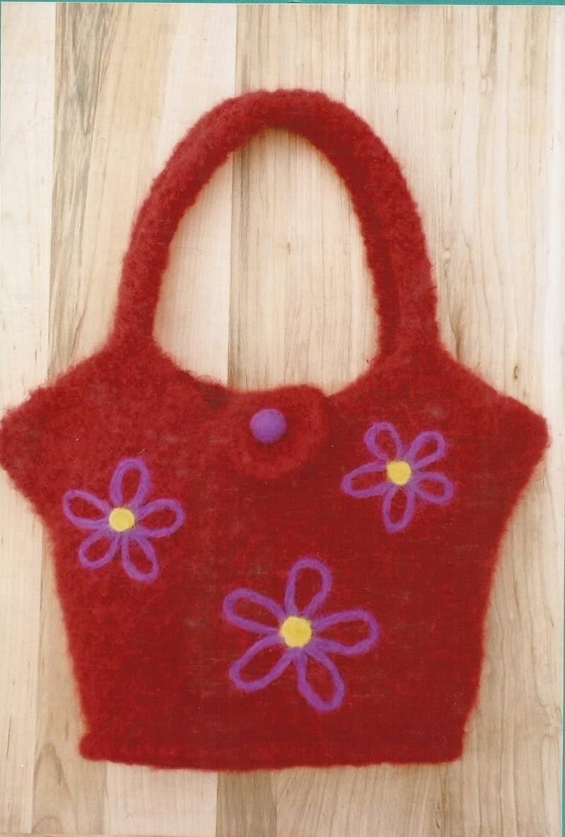 Flowers on The Go Felt Tote Fiber Trends Knitting Pattern AC-63x Make 2 Sizes