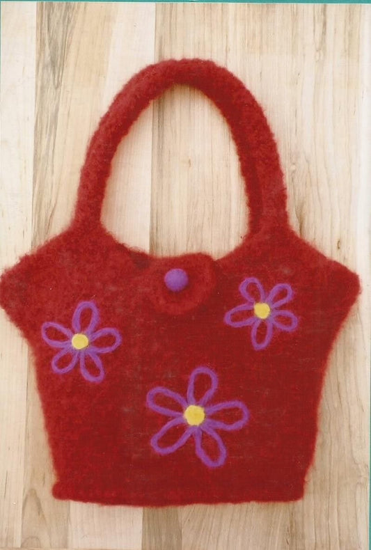Flowers on The Go Felt Tote Fiber Trends Knitting Pattern AC-63x Make 2 Sizes