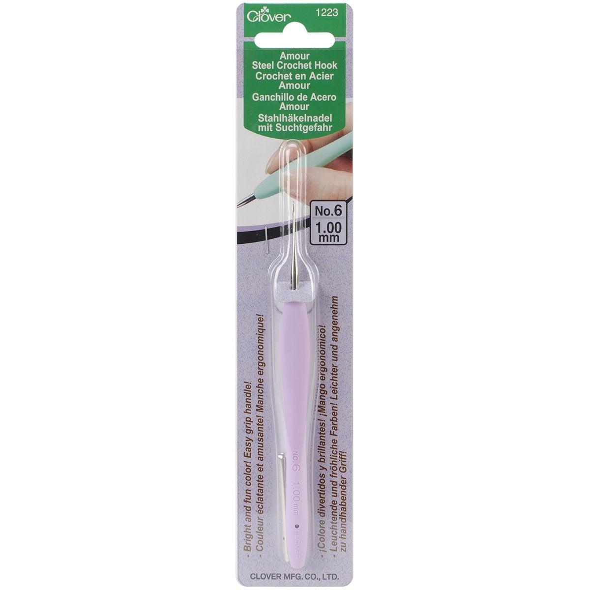 Clover 1223 Amour Steel Crochet Hook No. 6, 1.00mm, Purple