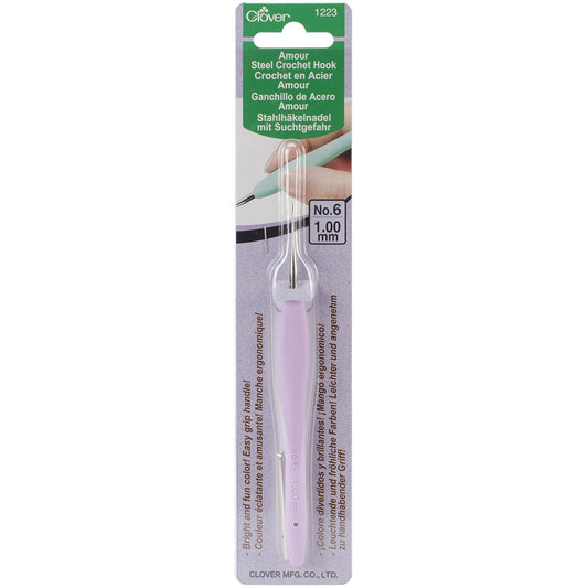 Clover 1223 Amour Steel Crochet Hook No. 6, 1.00mm, Purple