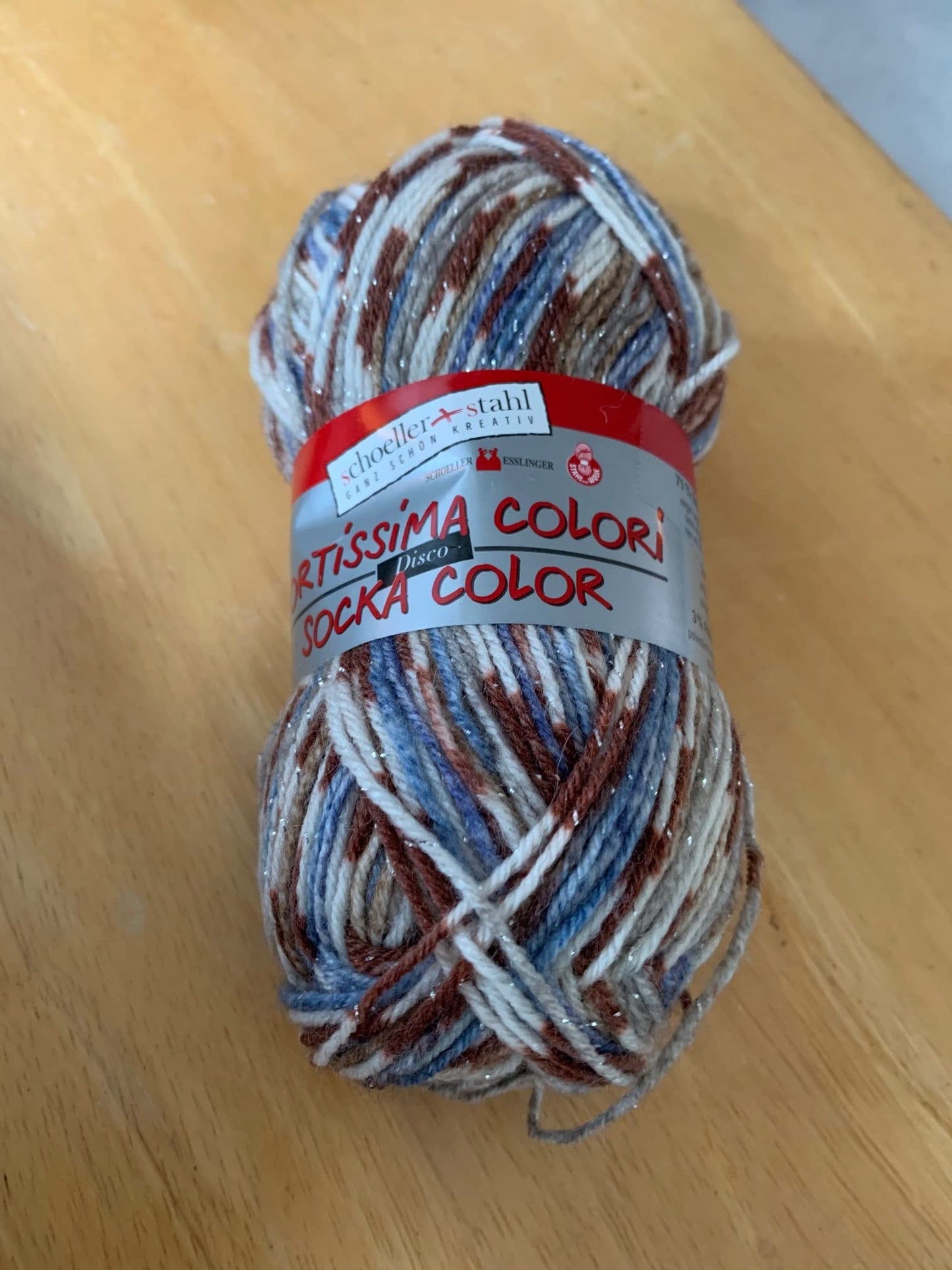 Schoeller Stahl Fortissima Colori Socka Colori 9051 Blue White Brown Disco