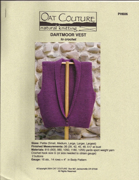Oat Couture Crochet Pattern PH606 Dartmoor Vest