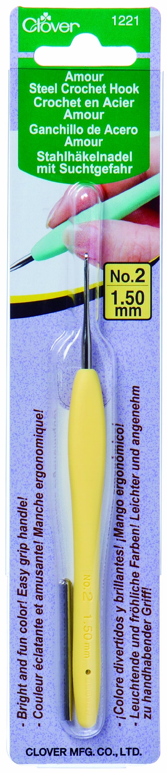 Clover 1221 Amour Steel Crochet Hook No. 2, 1.50mm, Yellow