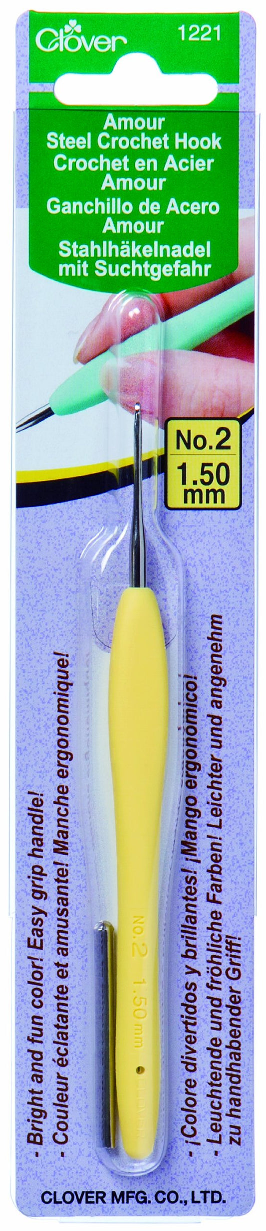 Clover 1221 Amour Steel Crochet Hook No. 2, 1.50mm, Yellow