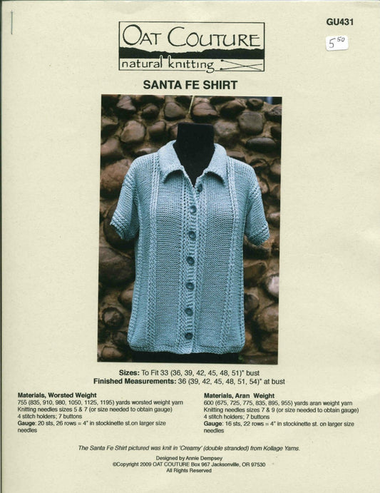 Knitting Pattern SANTA FE SHIRT Designed by Annie Dempsey Oat Couture #GU431 supplier_mbor9626