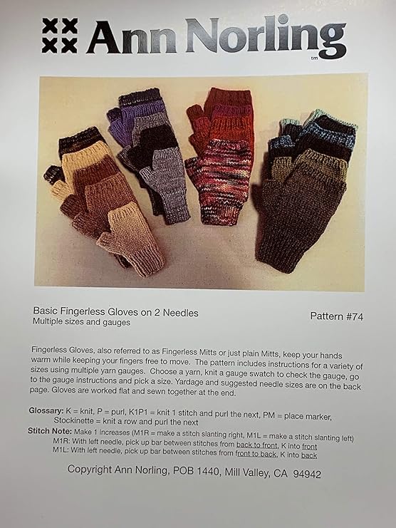 Ann Norling Pattern #74 Basic Fingerless Gloves on 2 Needles