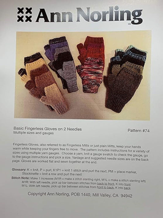 Ann Norling Pattern #74 Basic Fingerless Gloves on 2 Needles