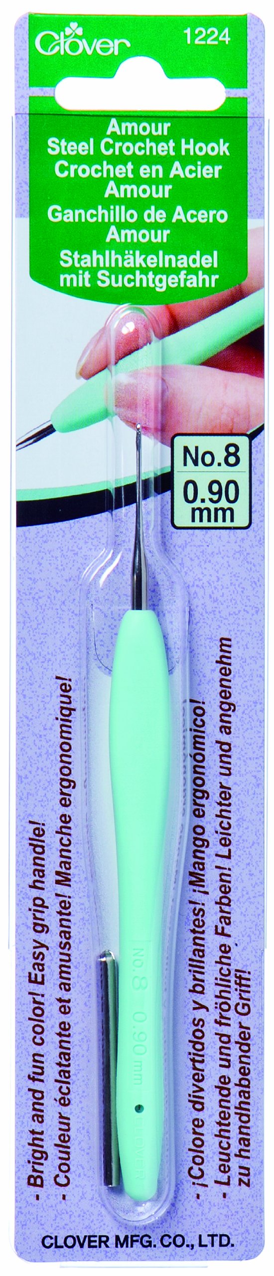 Clover 1224 Amour Steel Crochet Hook No. 8, 0.90mm, Blue