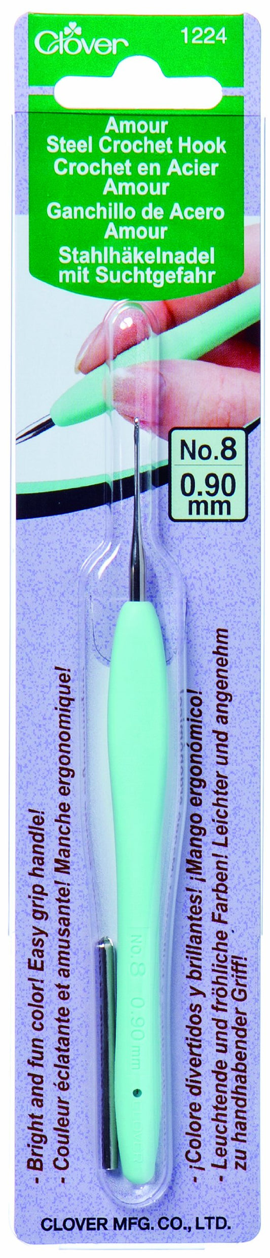 Clover 1224 Amour Steel Crochet Hook No. 8, 0.90mm, Blue