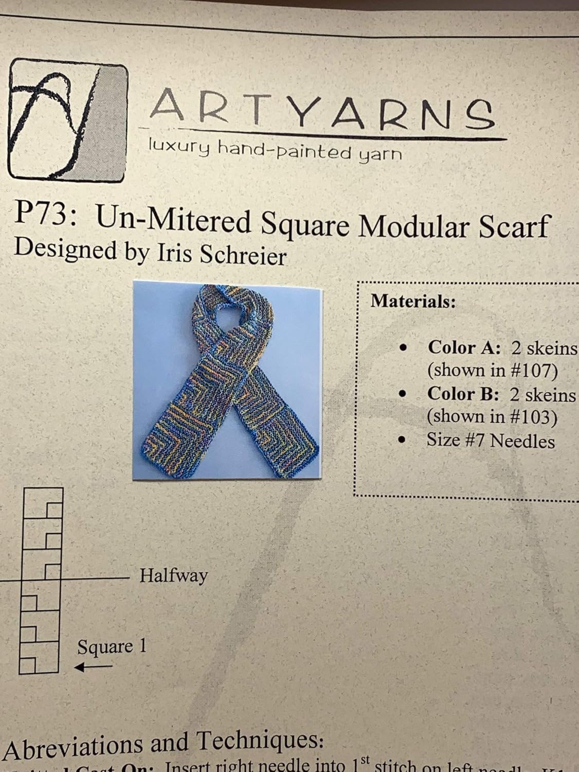 AYP73 Un-Mitered Square Modular Scarf (Iris Schreier / Art Yarns)
