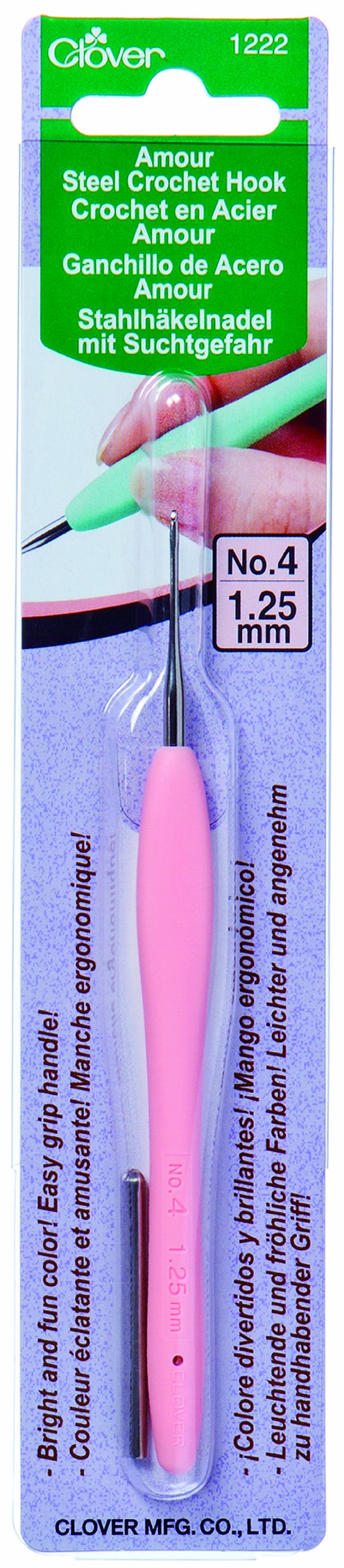 Clover 1222 Amour Steel Crochet Hook No. 4, 1.25mm, Pink