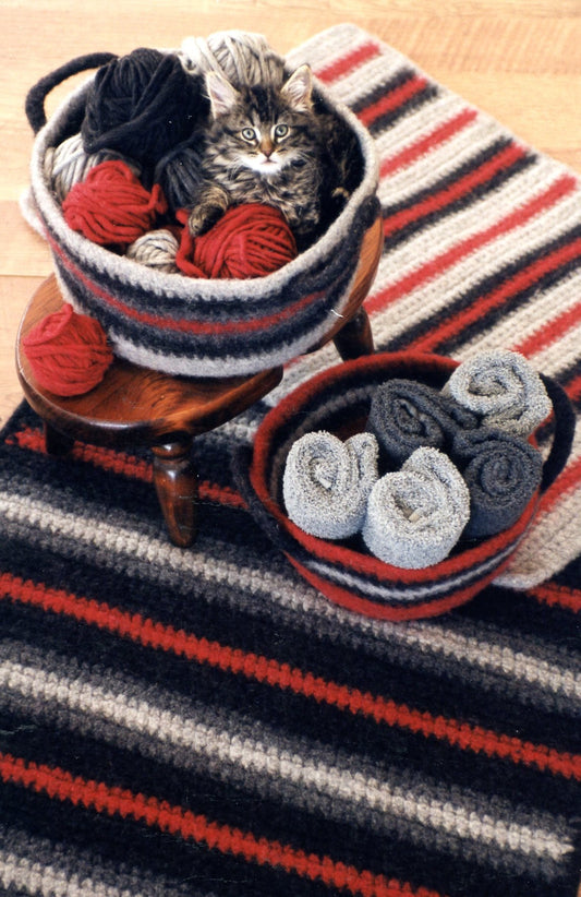 Crocheted Felt Rug & Basket - Fiber Trends Crochet Pattern 216