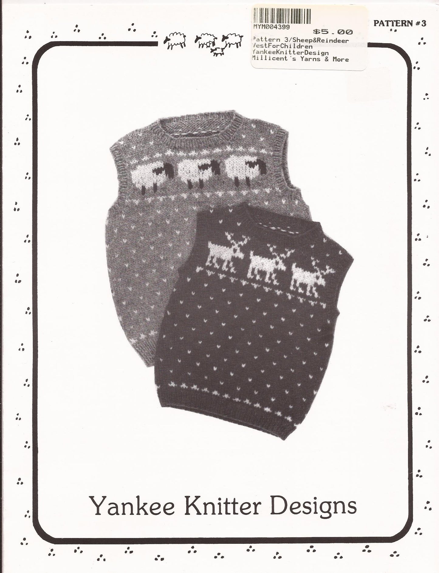 Yankee Knitter Designs Knitting Pattern #3 Child's Sheep & Reindeer Vests