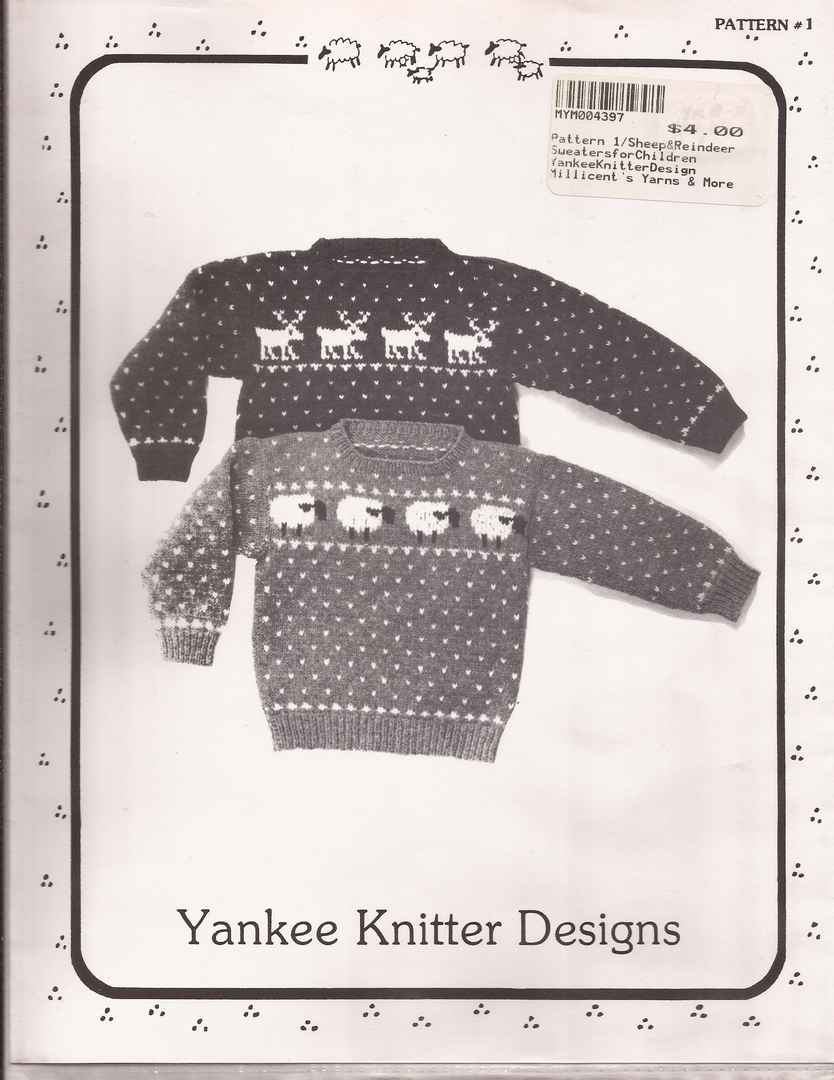 Yankee Knitter Designs Knitting Pattern #1 Child's Sheep & Reindeer Sweaters