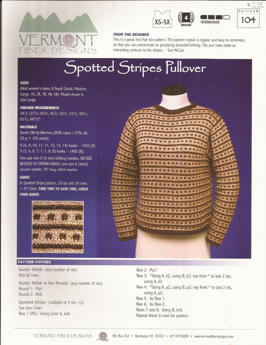 Spotted Stripes Pullover - Vermont Fiber Designs Knitting Pattern #104
