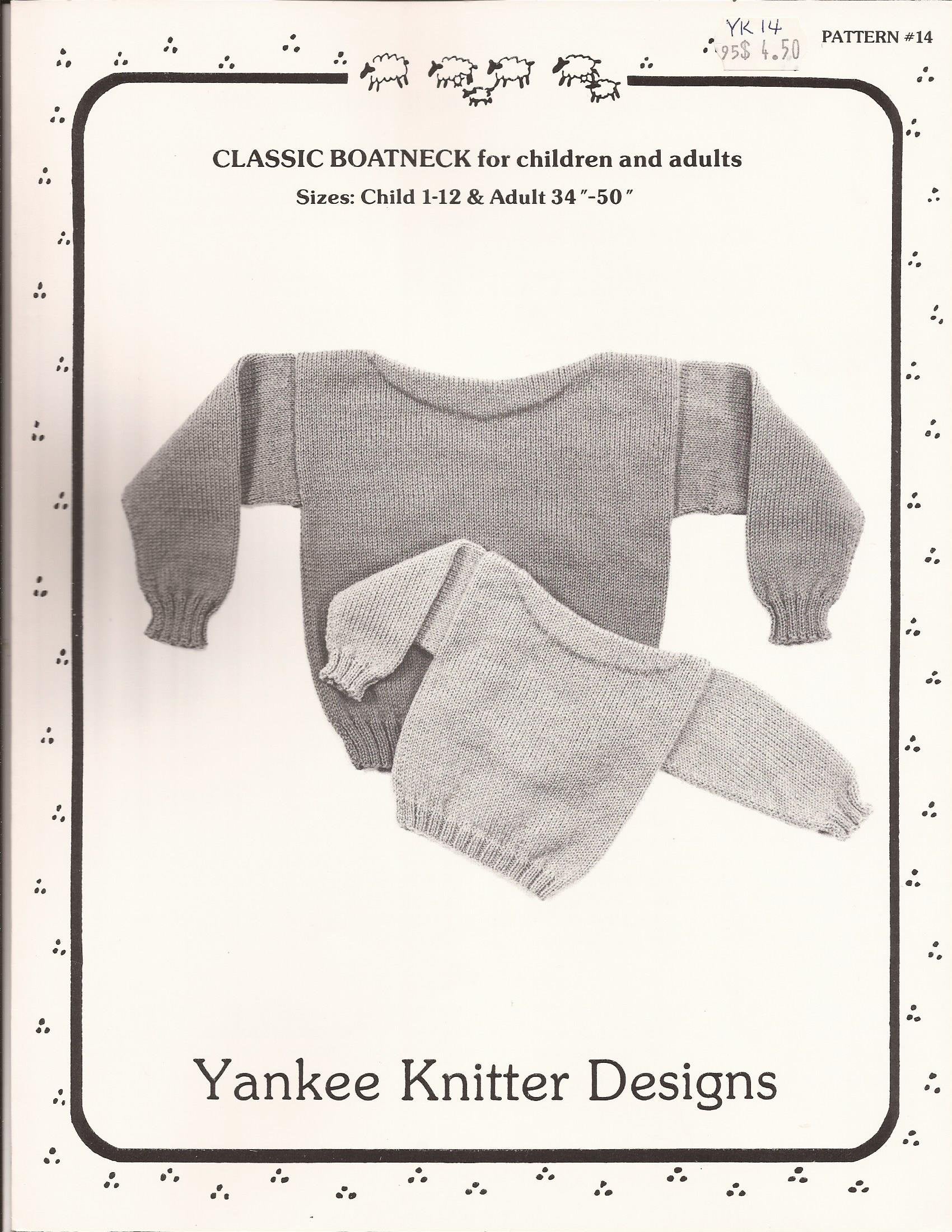 Yankee Knitter Designs Pattern #14 Classic Boatneck for Children & Adults