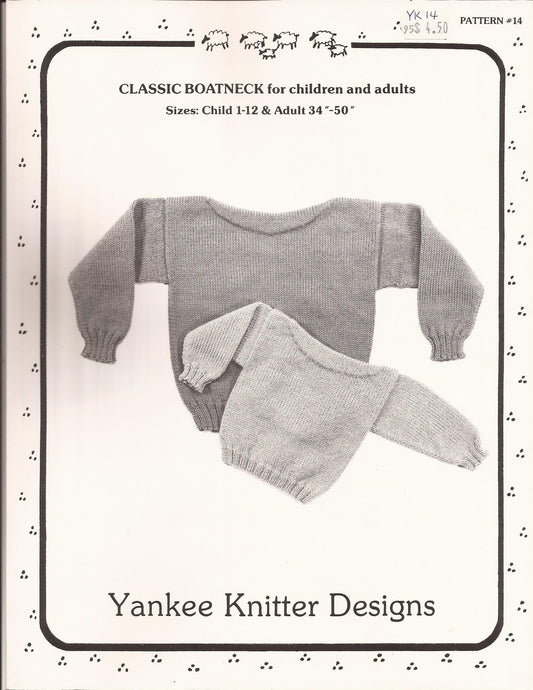Yankee Knitter Designs Pattern #14 Classic Boatneck for Children & Adults