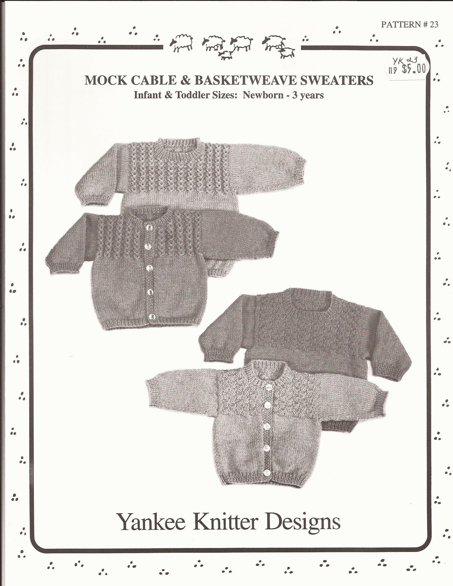Yankee Knitter Designs Pattern 23 Mock Cable & Basketweave Sweaters