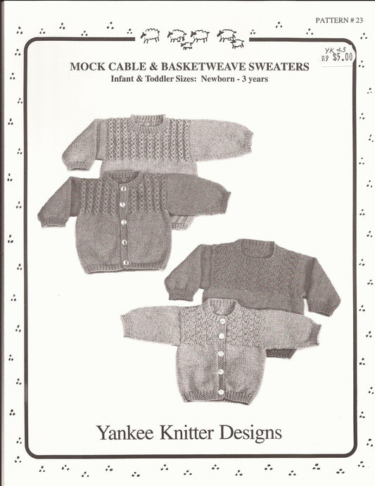 Yankee Knitter Designs Pattern 23 Mock Cable & Basketweave Sweaters