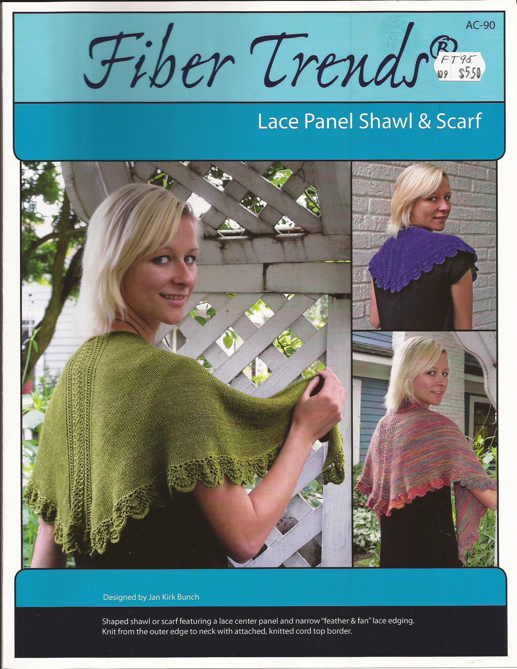 Fiber Trends Lace Panel Shawl & Scarf Knitting Pattern AC-90