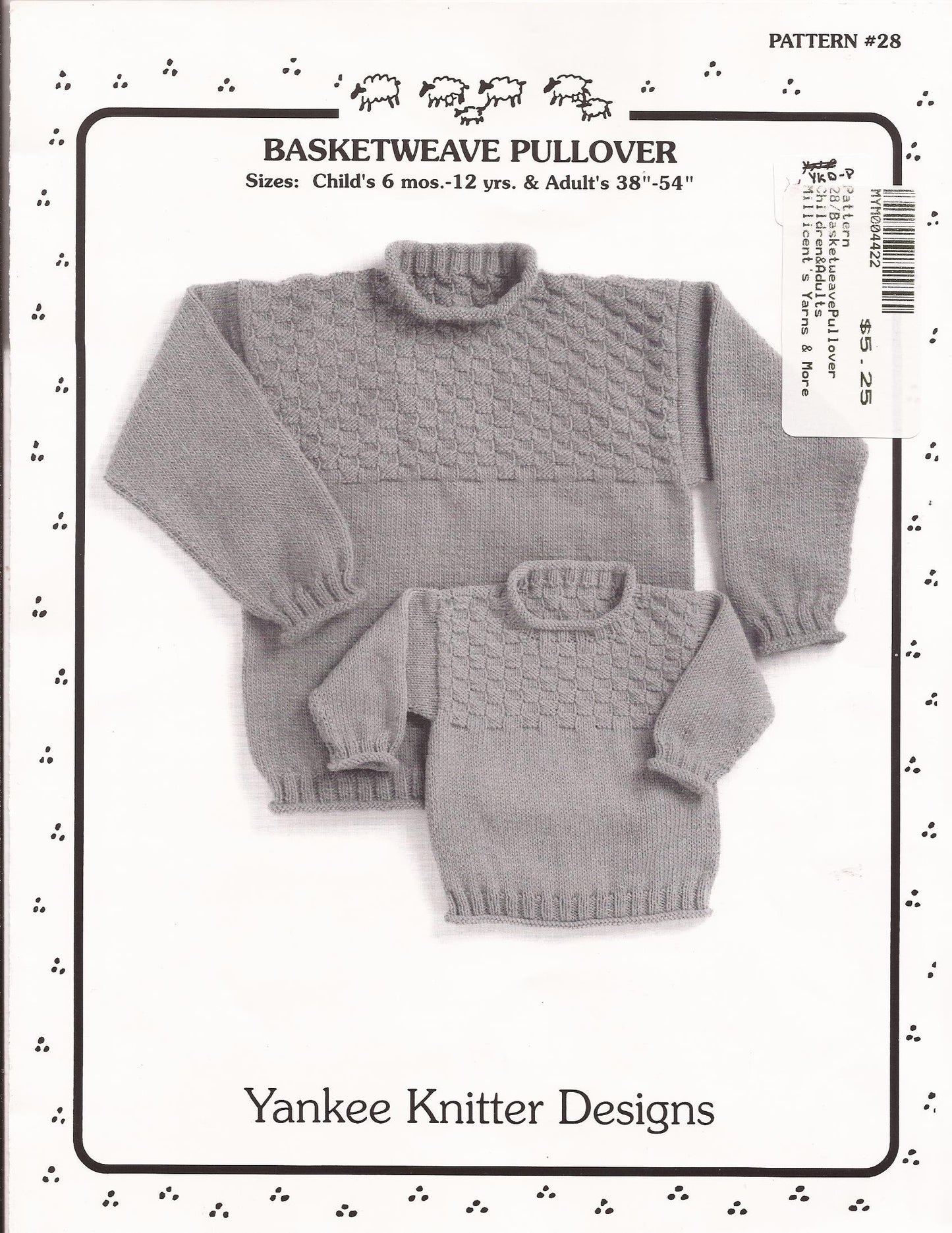 Yankee Knitter Designs Knitting Pattern #28 Basketweave Pullover for Children & Adults