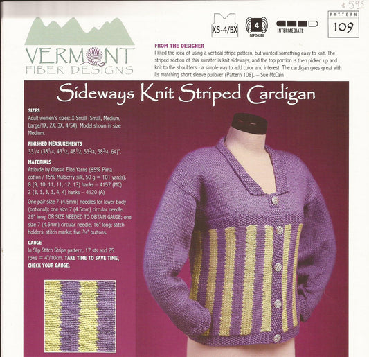 Sideways Knit Striped Cardigan - Vermont Fiber Designs Knitting Pattern #109