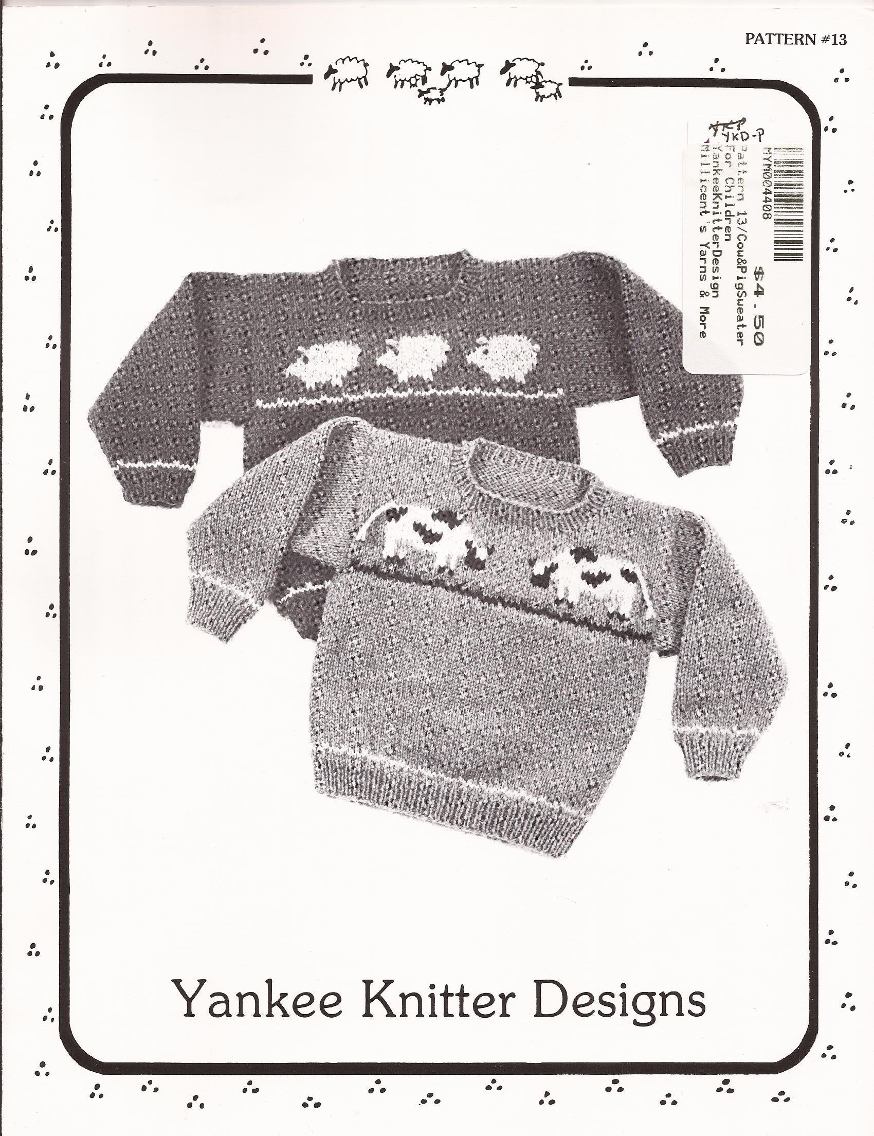 Yankee Knitter Designs Knitting Pattern #13 Child's Cow & Pig Sweaters