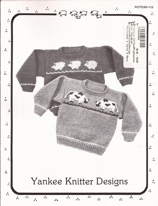 Yankee Knitter Designs Knitting Pattern #13 Child's Cow & Pig Sweaters