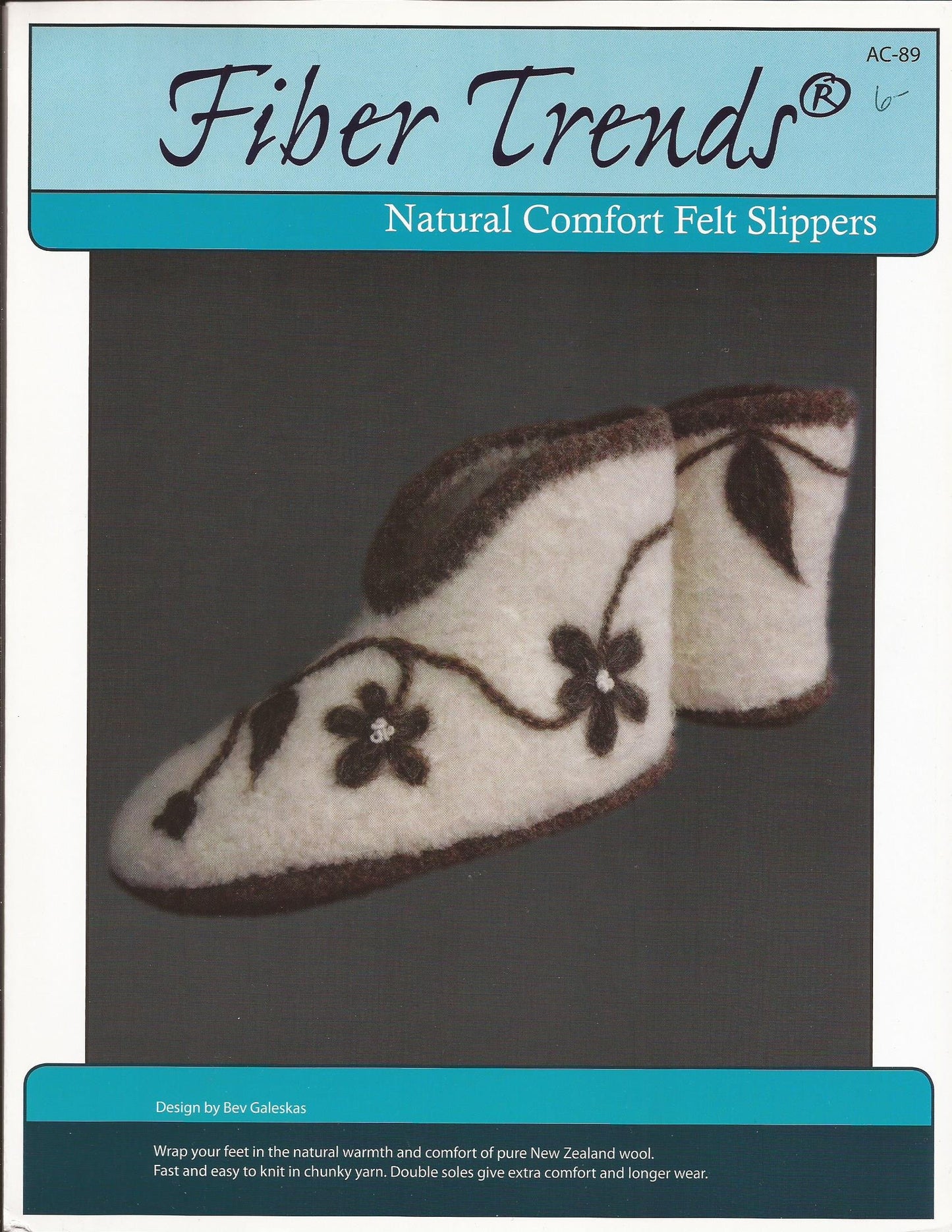 Fiber Trends natural Comfort Felt Slippers Knitting Pattern AC-89