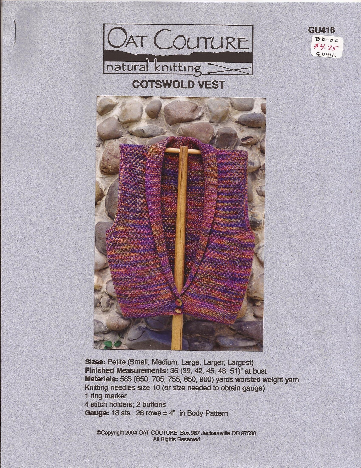 Oat Couture Albion Vest Knitting Pattern