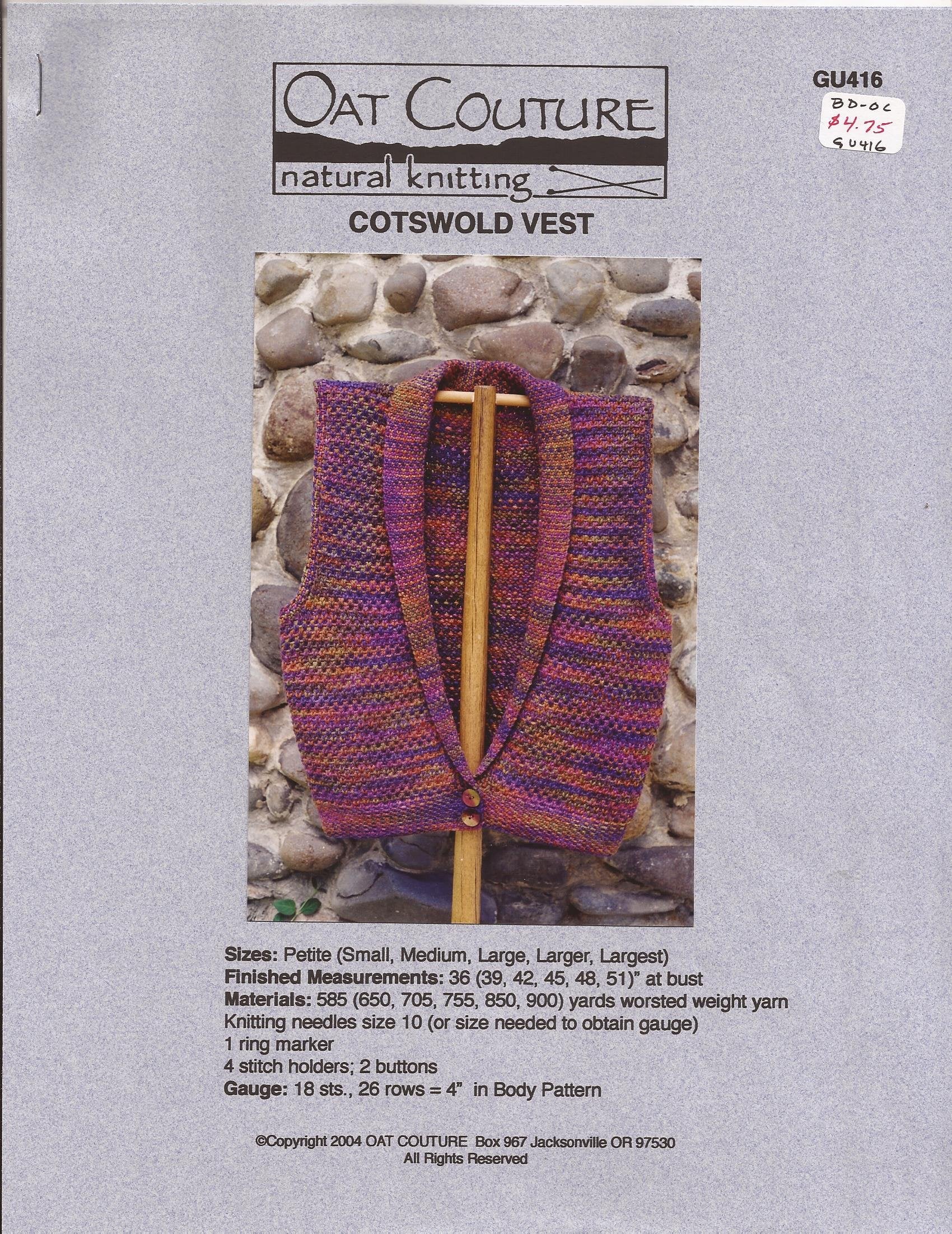 Oat Couture Albion Vest Knitting Pattern