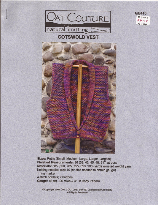 Oat Couture Albion Vest Knitting Pattern