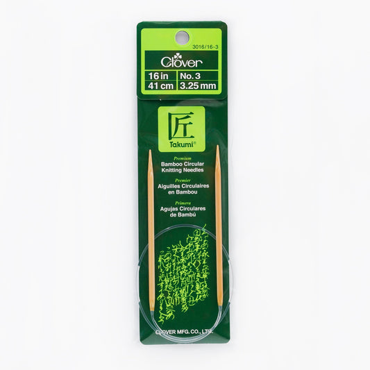 Clover 3016/16-03 Takumi Bamboo Circular 16-Inch Knitting Needles, Size 3