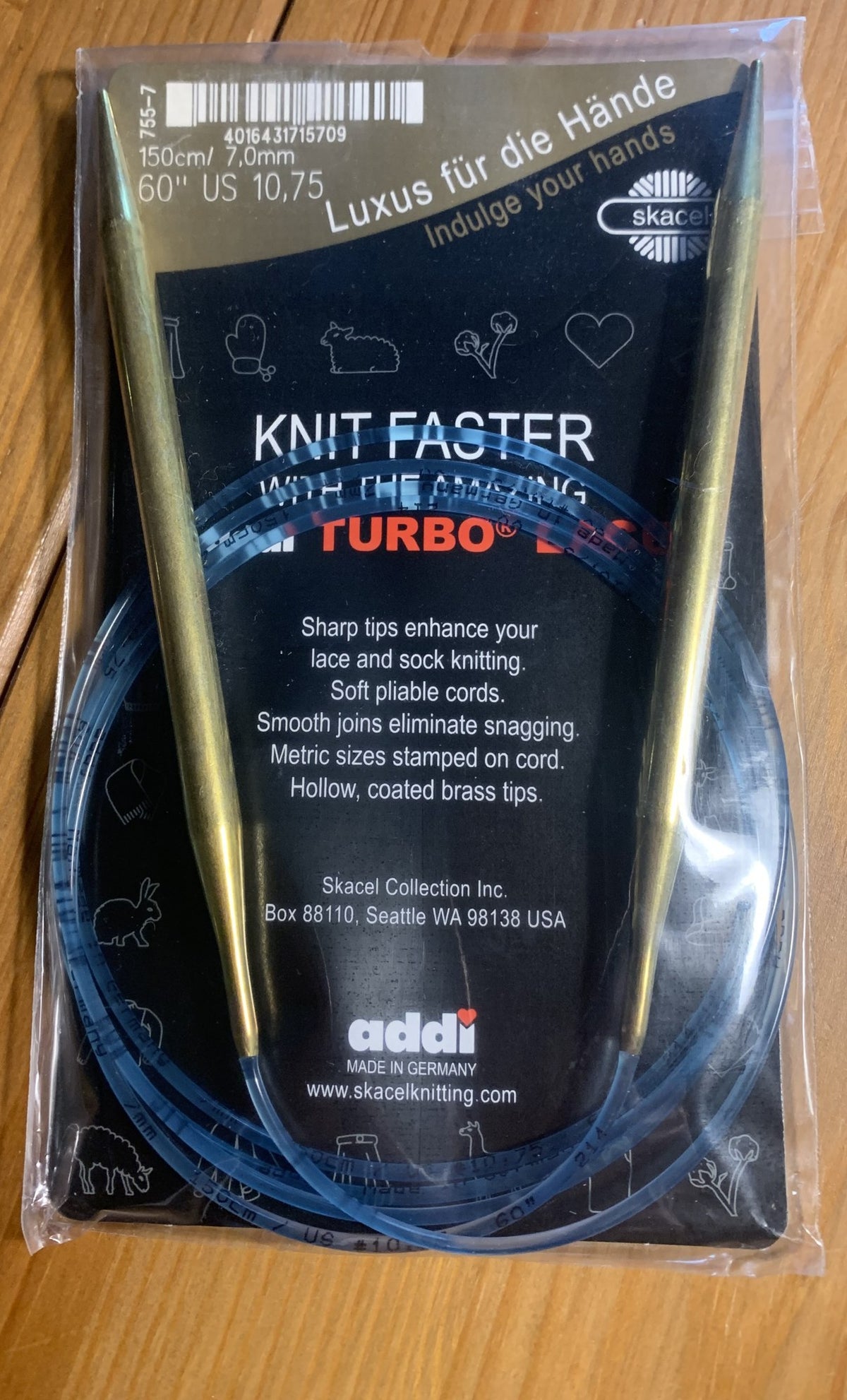 addi Turbo Lace circular needle with blue cord