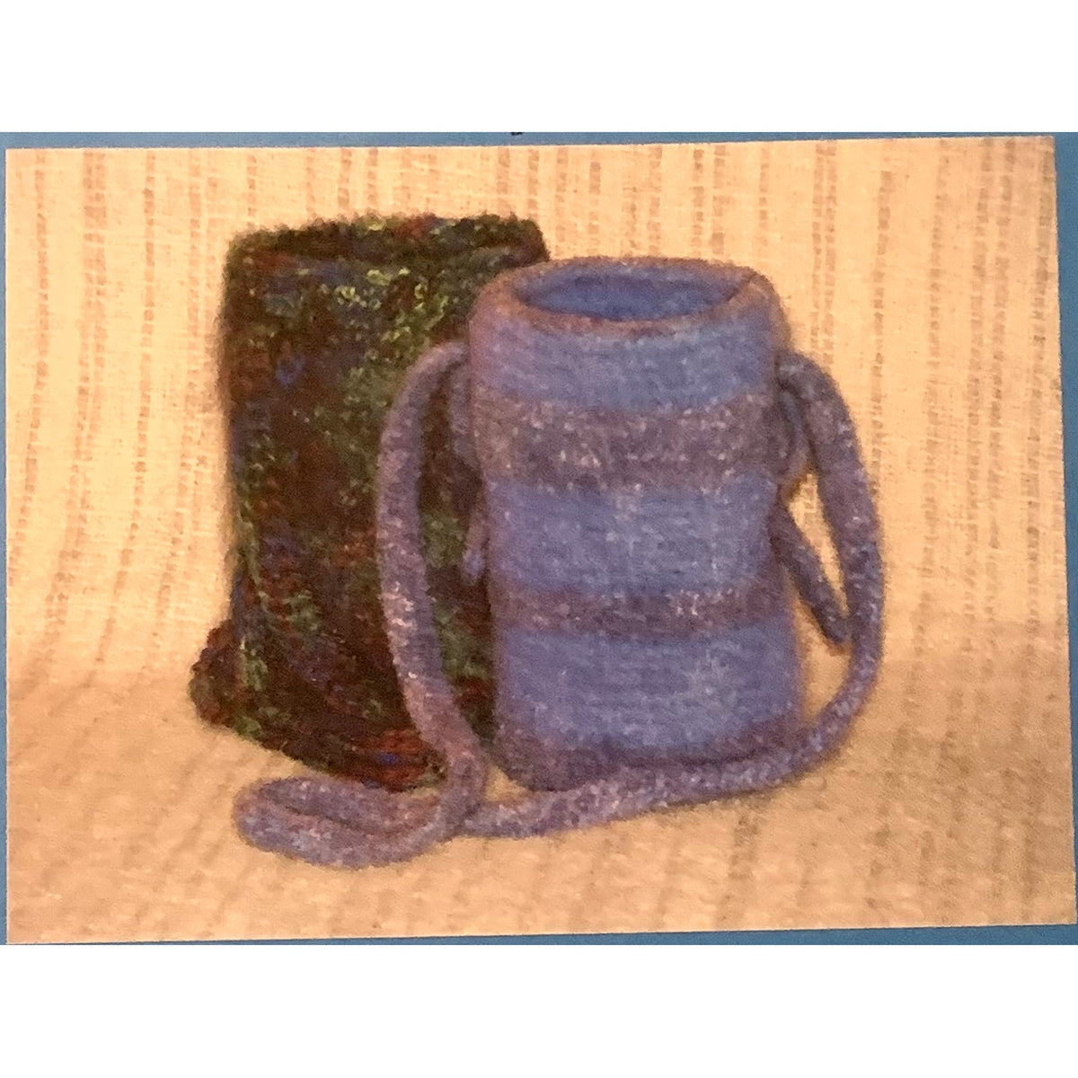 KnitKit IQ crocheted felted bags with cinch straps