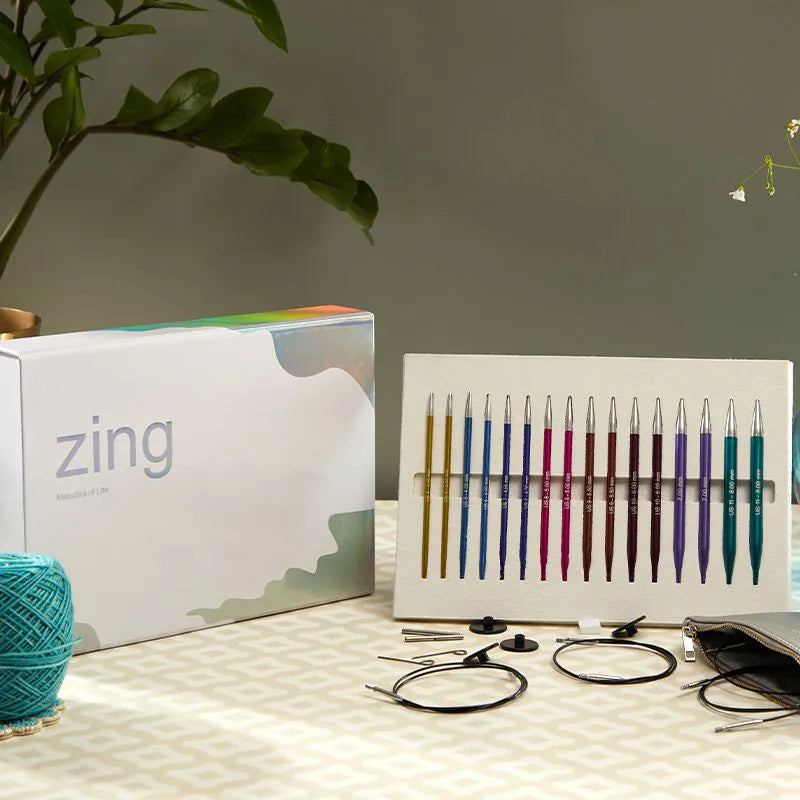Knitter's Pride Melodies of Life "Zing" Interchangeable Needle Set-9 Pairs / 4 Cords/Accessories - Multi
